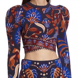 Farm Rio Jungle Puff-Sleeve Knit Crop Top NWT. sz S